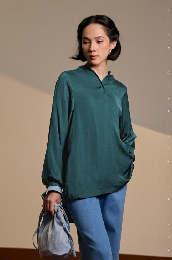 LAUREL BALLOON SLEEVE TOP IN ARCTIC (FULLY LINED)