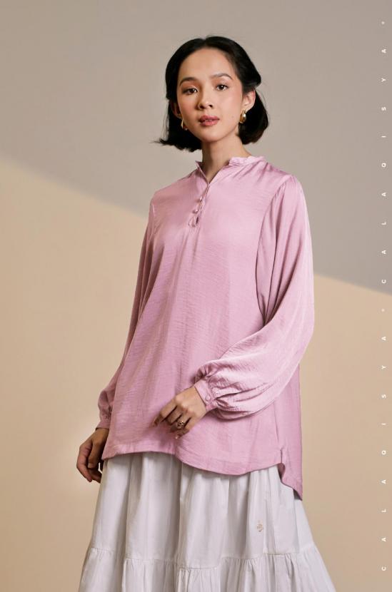 LAUREL BALLOON SLEEVE TOP IN ICY PINK (FULLY LINED)