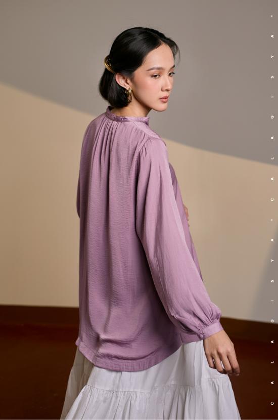 LAUREL BALLOON SLEEVE TOP IN MELLOW MAUVE (FULLY LINED)