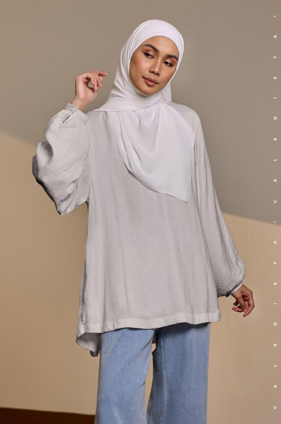 LAUREL BALLOON SLEEVE TOP IN NIMBUS CLOUD (FULLY LINED)