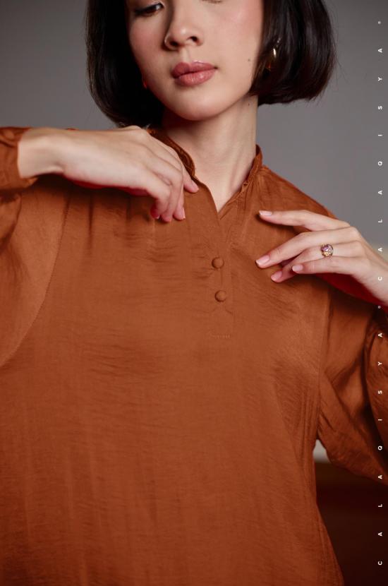 LAUREL BALLOON SLEEVE TOP IN POTTER'S CLAY (FULLY LINED)