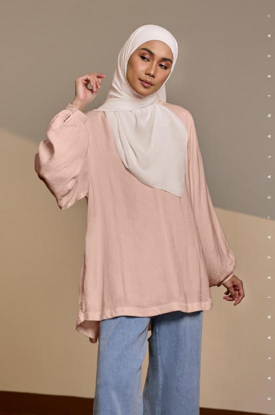 LAUREL BALLOON SLEEVE TOP IN SCALLOP SHELL (FULLY LINED)