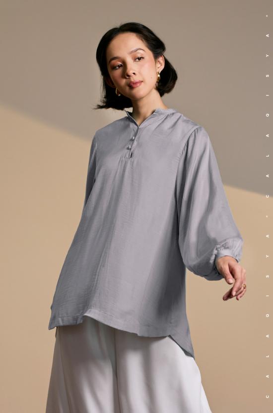 LAUREL BALLOON SLEEVE TOP IN SILVER SCONE (FULLY LINED)