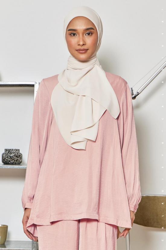 LAUREL BALLOON SLEEVE TOP IN CHALK PINK (FULLY LINED)