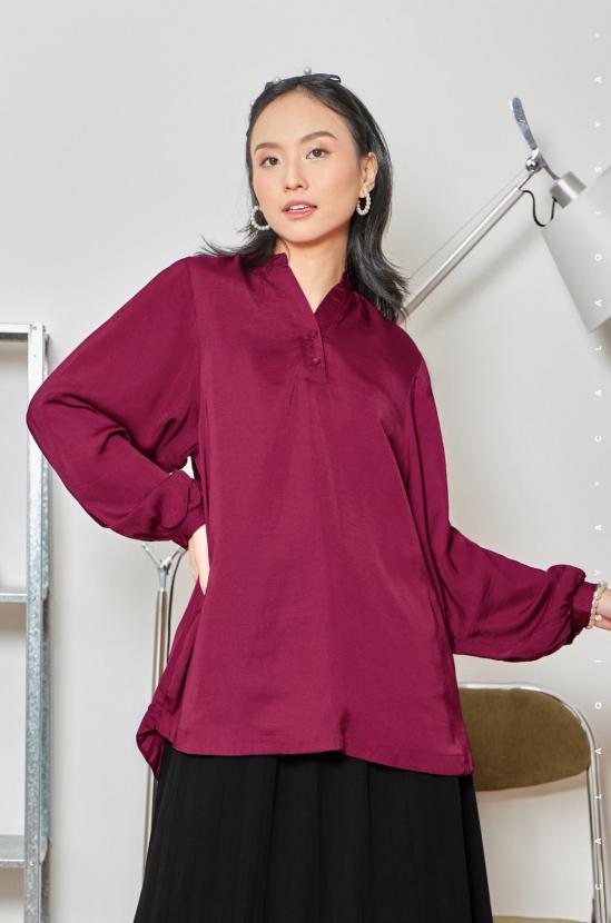 LAUREL BALLOON SLEEVE TOP IN RASPBERRY RADIANCE (FULLY LINED)